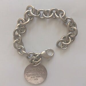 "Please Return to Tiffany & Co New York 925" Round Tag Charm Sterling Bracelet